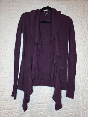 Express Purple Ruffled Open Front Cardigan Sweater